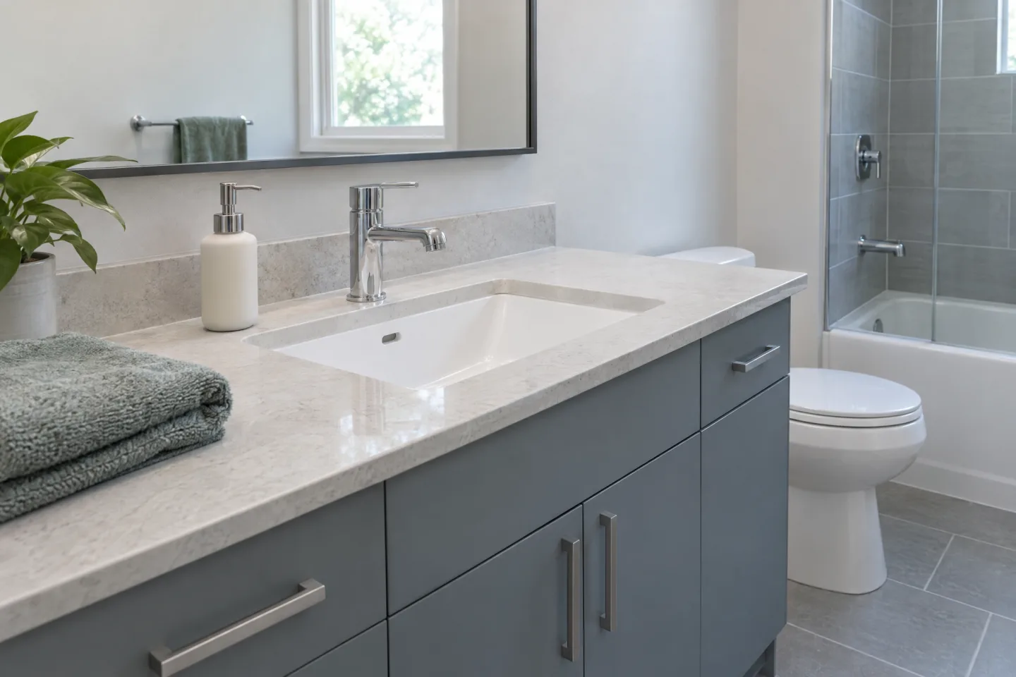 A newly installed bathroom faucet and sink